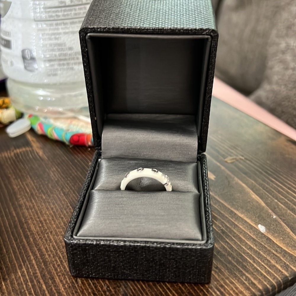 Vintage Sterling Silver,Enamel and Natural Cubic Zirconia Full Eternity Ring.